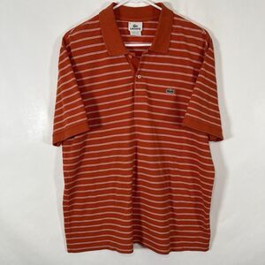 Lacoste Polo Shirt Mens Size 6 (Fits Like Large) Orange Striped Short Sleeve